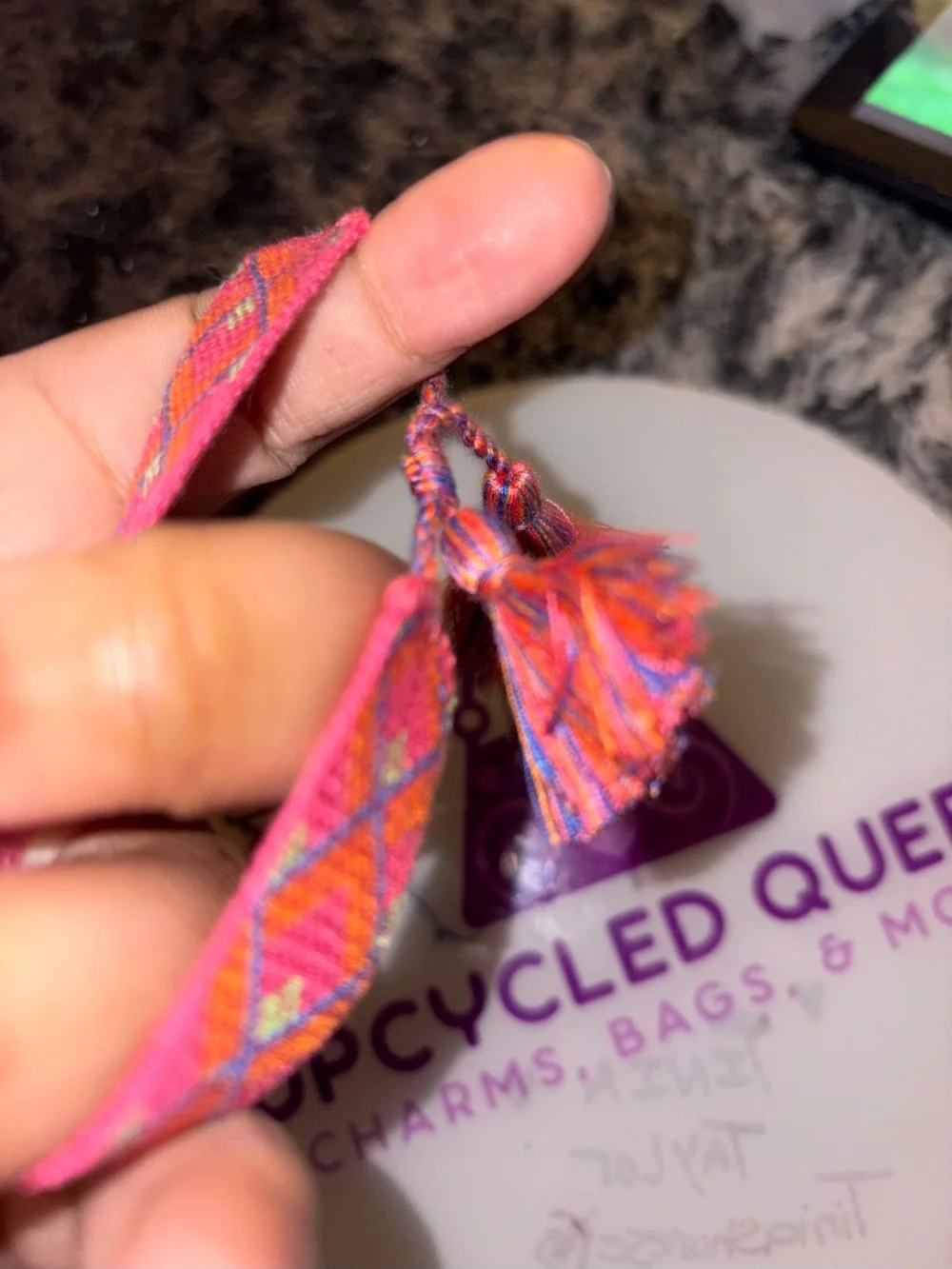 Pink & Orange Diamond Pattern Woven Bracelet